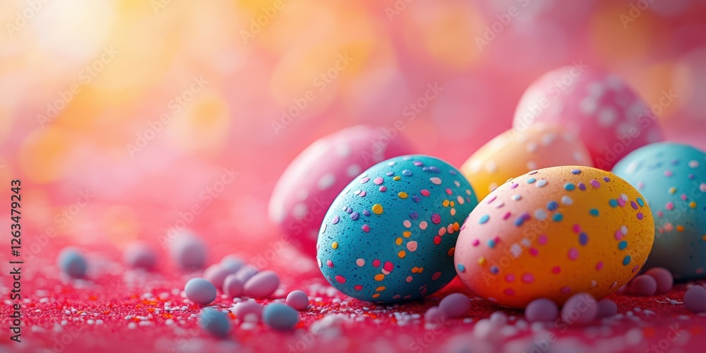 Colorful Easter eggs with sprinkles arranged on a vibrant background for spring festivities Colorful Easter eggs with sprinkles arranged on a vibrant background for spring festivities
