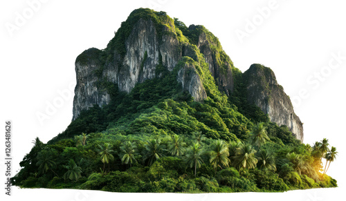 Fototapeta Naklejka Na Ścianę i Meble -  PNG Green tall tropical mountain scenery nature cliffs.