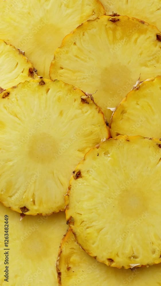 Sliced pieces of pineapple fruit. rotating food. Vertical footage Sliced pieces of pineapple fruit. rotating food. Vertical footage