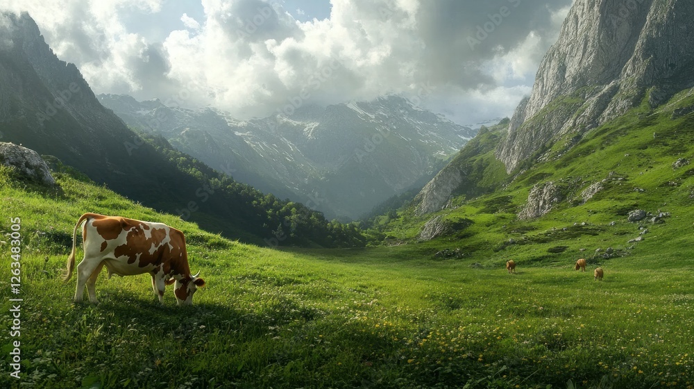 custom made wallpaper toronto digitalCow Grazing in a Lush Green Pasture Image