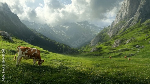 Wallpaper Mural Cow Grazing in a Lush Green Pasture Image Torontodigital.ca