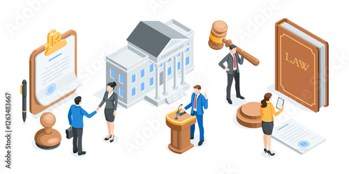 isometric vector business man and cross and check mark icons, in color on white background, approval or rejection