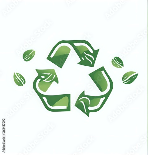 Green recycling symbol with leaf elements arranged in circular motion on white background, representing eco-friendly and sustainable practices.