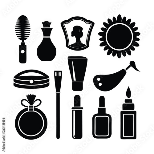 cosmetics icons bundle set silhouette design on a white background