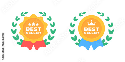 Best seller. Best seller labels. Best seller set, premium quality product badges.