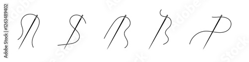Sewing needle icon set . Needle with thread. Needle Vector illustration. Sewing needle vector icons. Needle and thread silhouettes