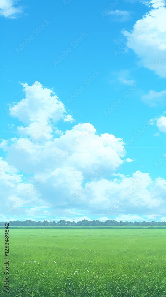 Sunny field landscape, vivid clouds, beautiful day, background image Sunny field landscape, vivid clouds, beautiful day, background image