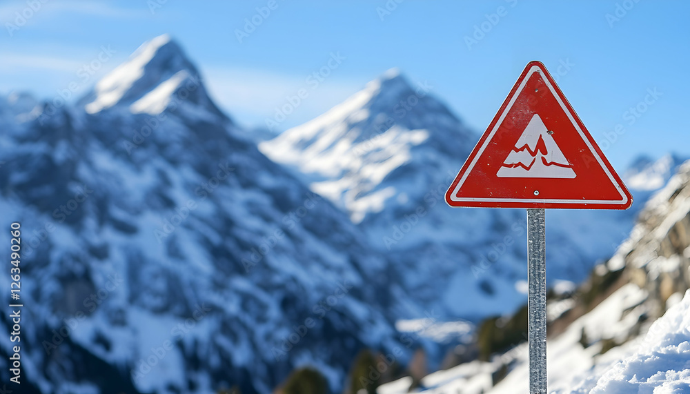 Avalanche warning sign, highlighting avalanche dangers and the importance of precautions in mountainous areas Avalanche warning sign, highlighting avalanche dangers and the importance of precautions in mountainous areas