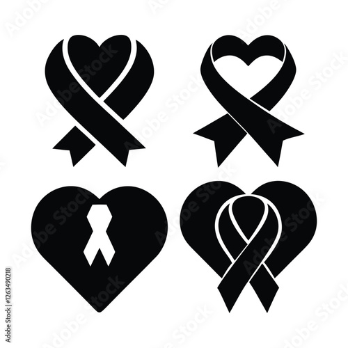 heart style ribon disease silhouettte bundle set