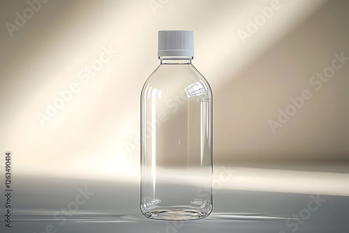 A clear plastic bottle with a white cap photo