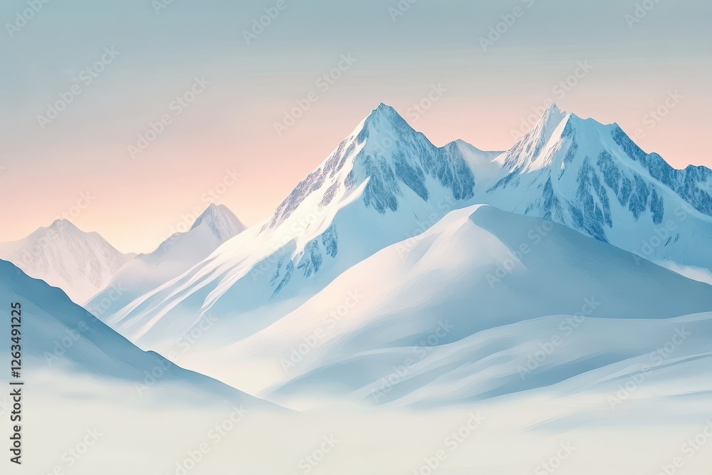 Fototapeta premium Snow covered mountains stand majestically beneath a serene light