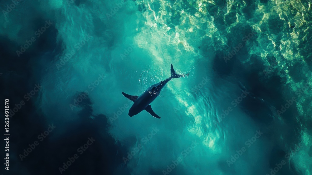Obraz premium Hammerhead Shark Gliding Through Turquoise Waters.