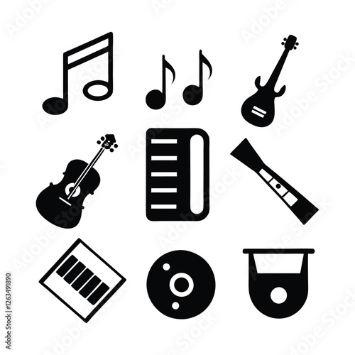 musical instrument icon bundle set silhouette design on a white background
