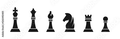 Chess silhouettes. Chess icons set.  Chess vector icons. Chess figures. Chessboard