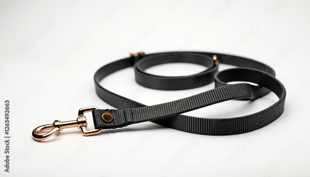 Black Dog Leash on White Background - Ideal for Pet Stores, Dog Training, and Walking Accessories Black Dog Leash on White Background - Ideal for Pet Stores, Dog Training, and Walking Accessories
