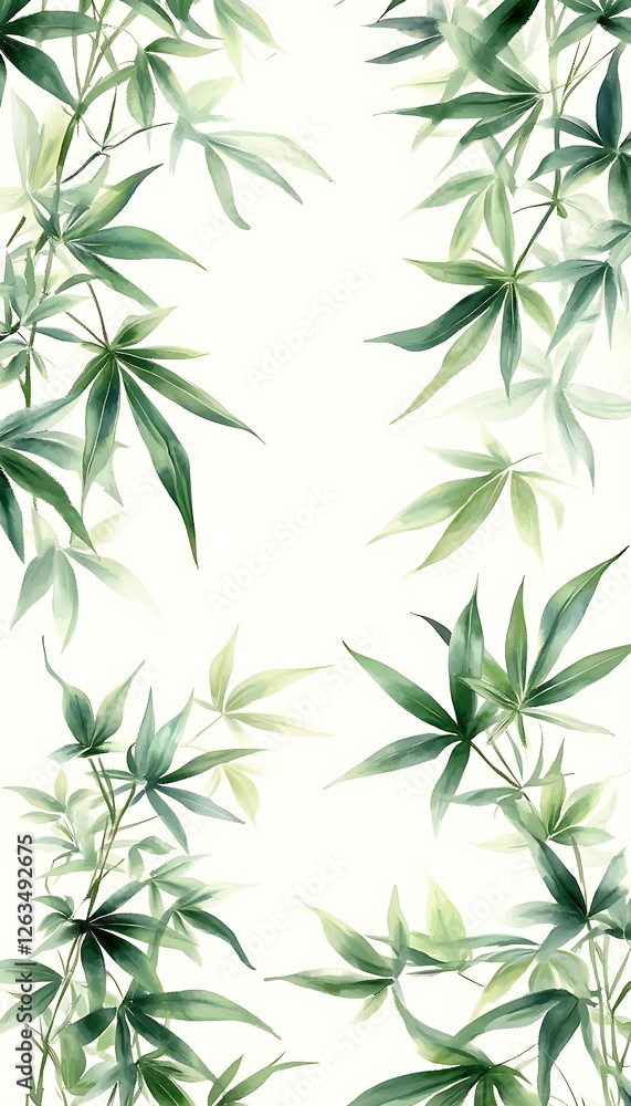 Naklejka premium Watercolor botanical leaves, vertical pattern, nature background, design element
