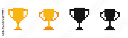Trophy cup 8-bit pixel icon. Pixel art trophy cup. Cup Vector Illustration