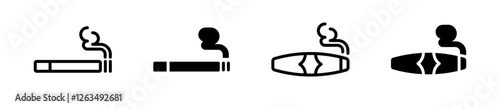 Cigarette. Cigarette vector icons. Tabbacco smoke concept. Smoking icons. Cigarette smoke