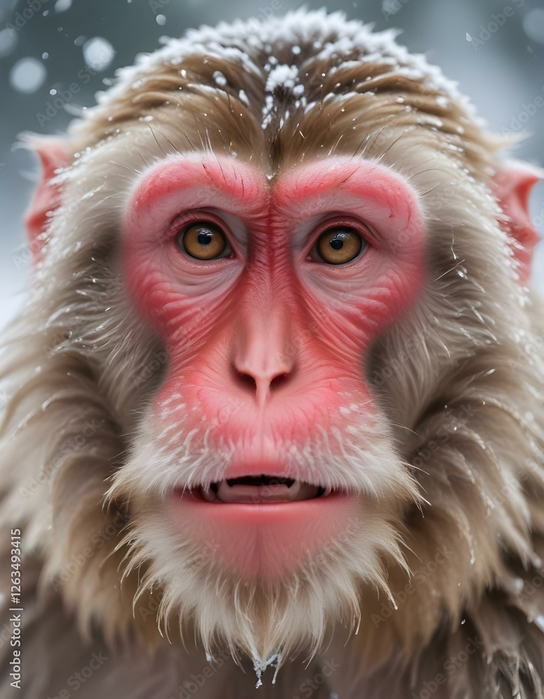 Wet faced male macaque with deep, expressive eyes, Wet faced male macaque with deep, expressive eyes,