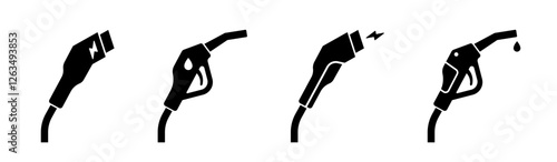 Gasoline, petrol or diesel pump nozzle vector icons. Fueling nozzle icons. Gasoline, petrol, diesel, gas station. Fueling station icons set. Fuel icon set.