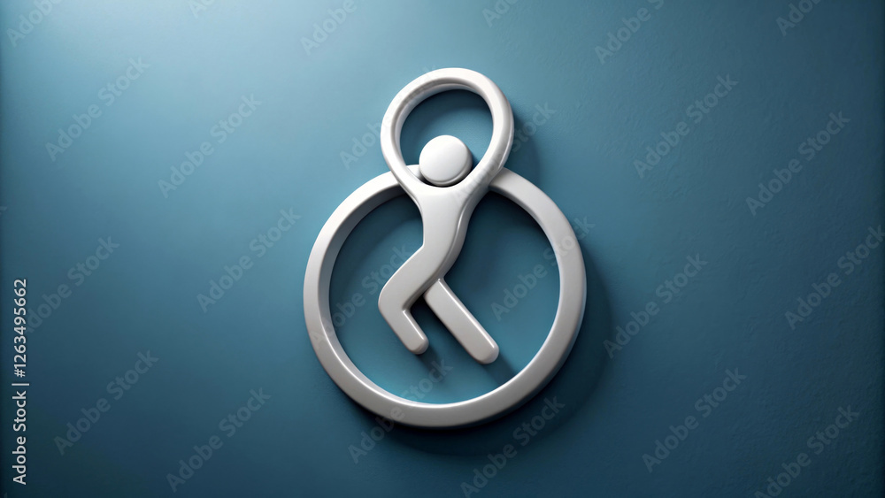 Sleek, metallic emblem features a stylized figure inside a circular shape against a smooth teal background.Modern design and minimalistic aesthetic convey an abstract sense of movement or activity.AI Sleek, metallic emblem features a stylized figure inside a circular shape against a smooth teal background.Modern design and minimalistic aesthetic convey an abstract sense of movement or activity.AI