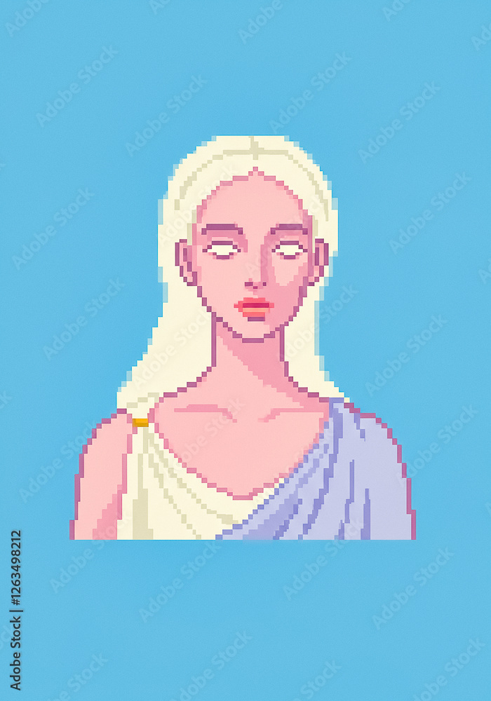 woman in blue dress against plain background ideal to use as negative space to add text illustration in pixel art style woman in blue dress against plain background ideal to use as negative space to add text illustration in pixel art style