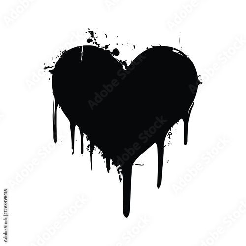Dripping heart with ink splashes