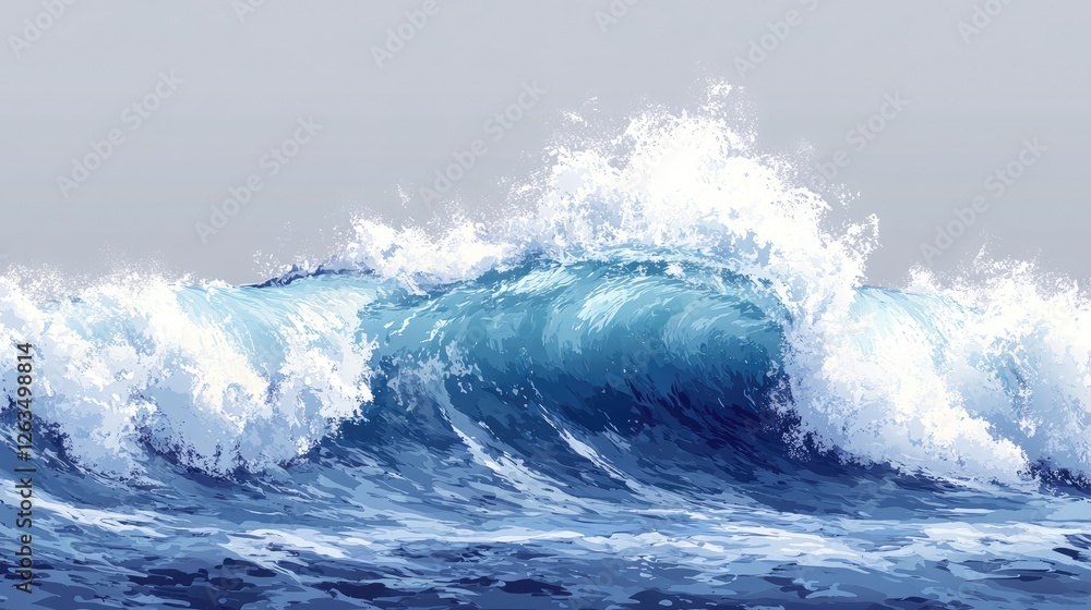 Powerful ocean waves crashing shore, digital art Powerful ocean waves crashing shore, digital art