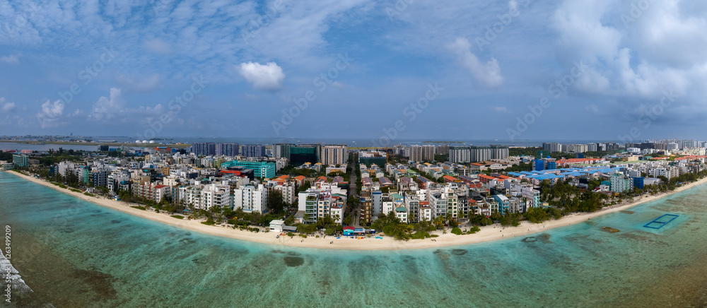 Aerial cityscape about beach side of Hulhumale. Hulhumale is the second part of Male city. Capital of Maldives at the Indian ocean