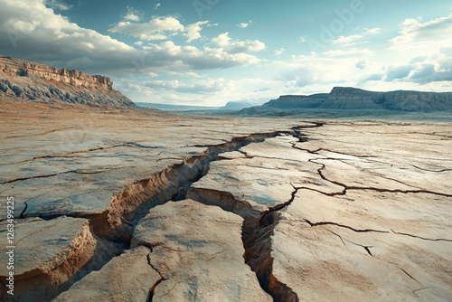 Generative AI Illustration of Geological Faults and Tectonic Processes in Arid Landscape photo