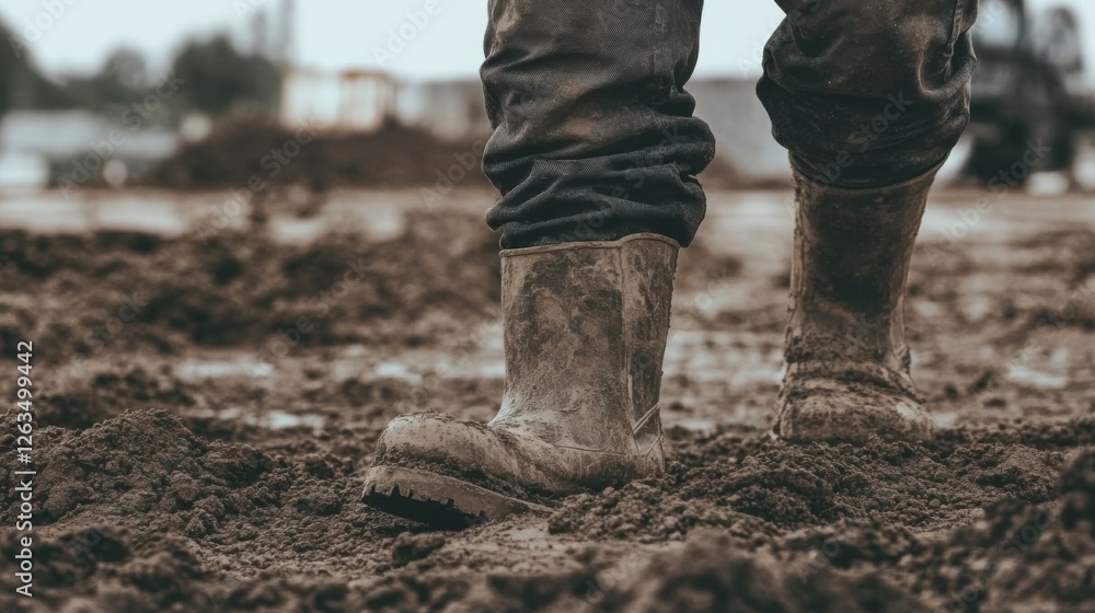 Muddy boots, construction worker, site, machinery Muddy boots, construction worker, site, machinery