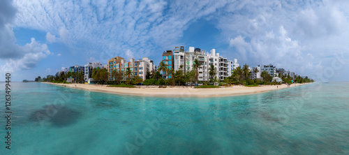 Aerial cityscape about beach side of Hulhumale. Hulhumale is the second part of Male city. Capital of Maldives at the Indian ocean