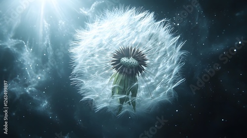 Dandelion Flower on Black Background, Abstract Image, Texture, Pattern Background, Wallpaper, Cover and Screen for Smartphone, PC, Laptop, 9:16 and 16:9 Format