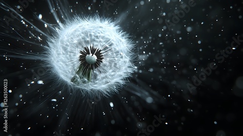 Dandelion Flower on Black Background, Abstract Image, Texture, Pattern Background, Wallpaper, Cover and Screen for Smartphone, PC, Laptop, 9:16 and 16:9 Format