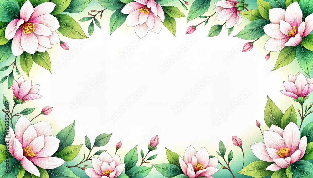 Naklejka premium Elegant floral design with magnolias and greenery, artistic expression