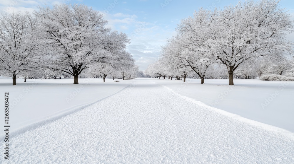 Obraz premium Winter park pathway under snow