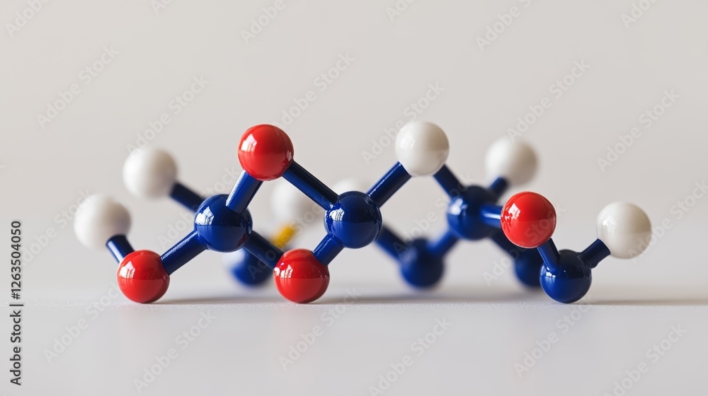 Obraz premium Transparent blue abstract molecule model over blurred blue molecule background. Concept of science, chemistry, medicine and microscopic research. 3d rendering copy space