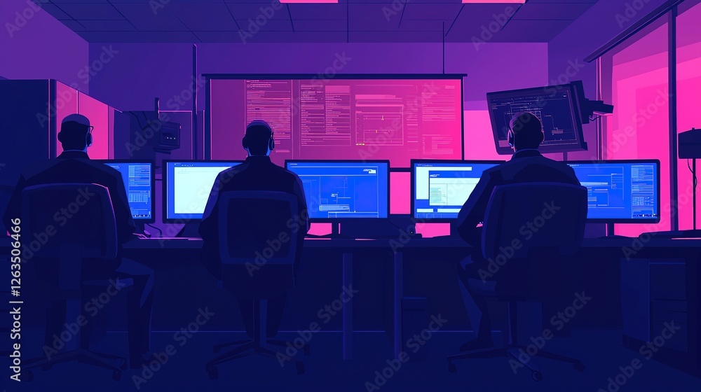 Security personnel monitoring control room for multilayered surveillance high-tech environment digital interface Security personnel monitoring control room for multilayered surveillance high-tech environment digital interface