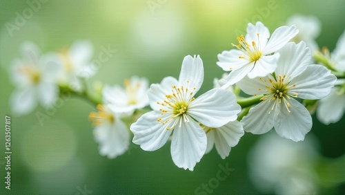 delicate white flower in bloom with yellow stamens, natural beauty concept for floral enthusiasts, serene ambiance