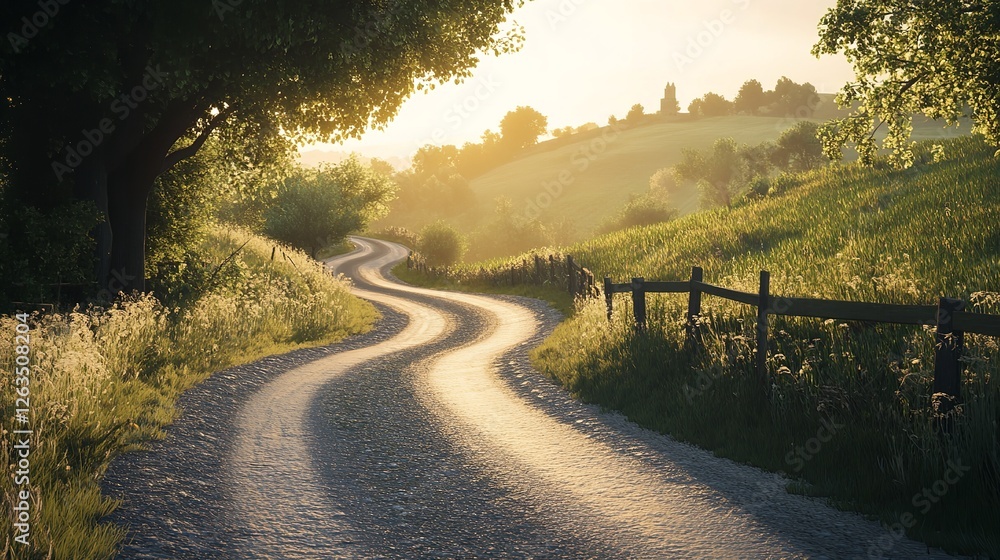 Obraz premium Beautiful winding country road leading through rural countryside.