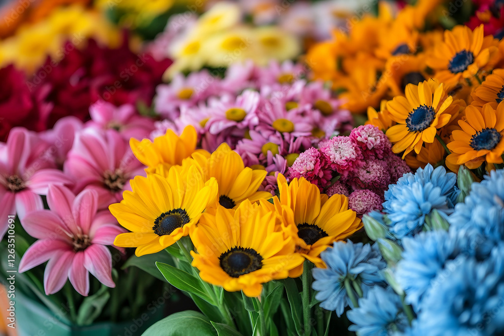 Vibrant Generative AI Floral Display Featuring Roses, Ranunculus, and Seasonal Flowers at a Flower Market Vibrant Generative AI Floral Display Featuring Roses, Ranunculus, and Seasonal Flowers at a Flower Market