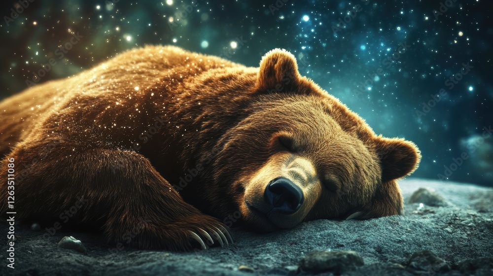 Obraz premium Brown bear sleeping under the stars
