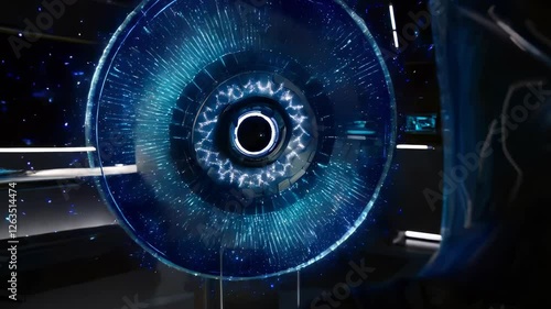 word: blue, energy, portal, futuristic, glowing, circular, vortex, digital, animation, sci-fi, technolo