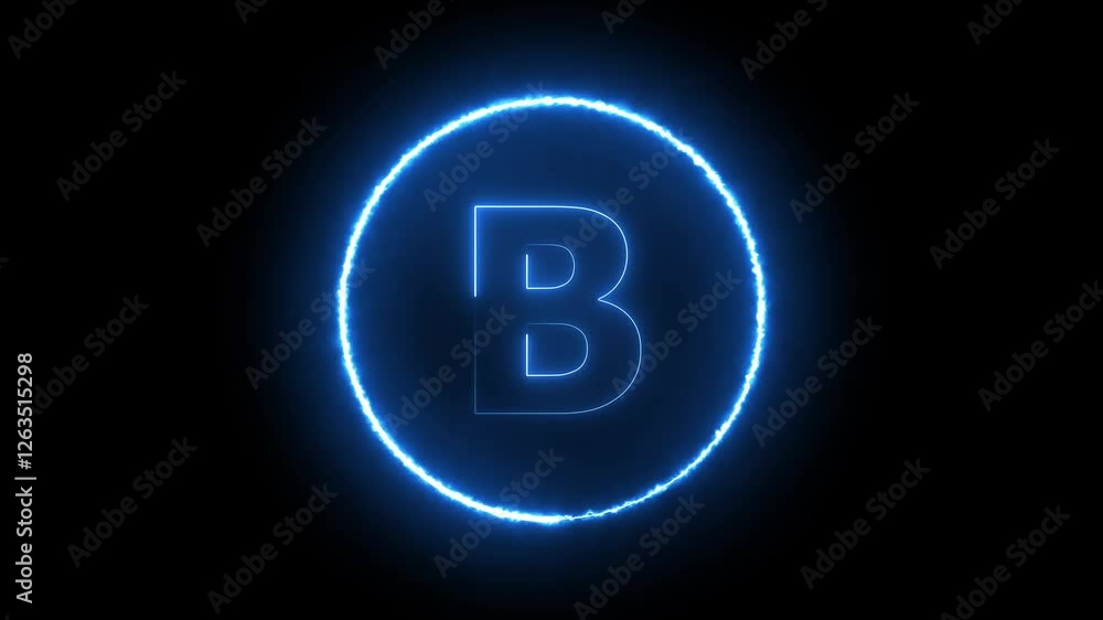 glowing Neon English B Letter icon with circle animation on a black background. Neon Glowing letter alphabet B glowing Neon English B Letter icon with circle animation on a black background. Neon Glowing letter alphabet B