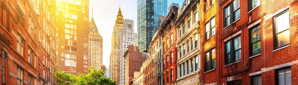 Sunny city street, old & new buildings, urban landscape, travel Sunny city street, old & new buildings, urban landscape, travel