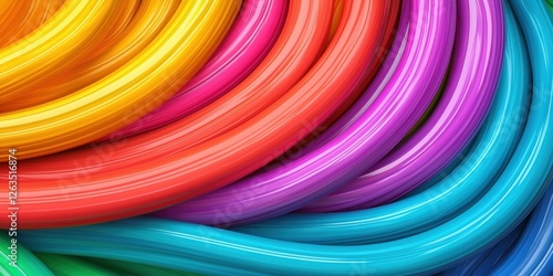 Technology for cable coating. Colorful, swirling hoses in vibrant shades create a visually striking abstract pattern.