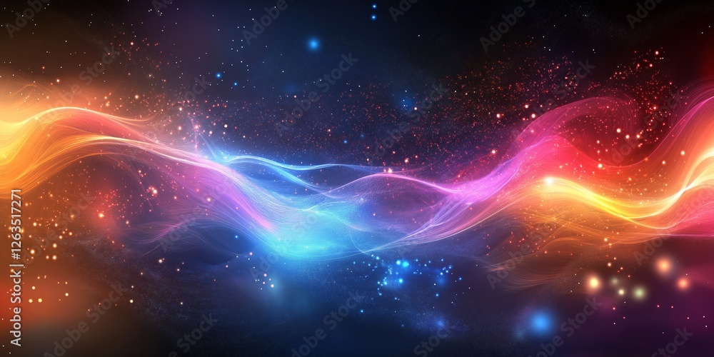 Fototapeta premium Abstract background featuring fluid patterns with cosmic starry effects and glowing highlights in a dark gradient setting for creative projects