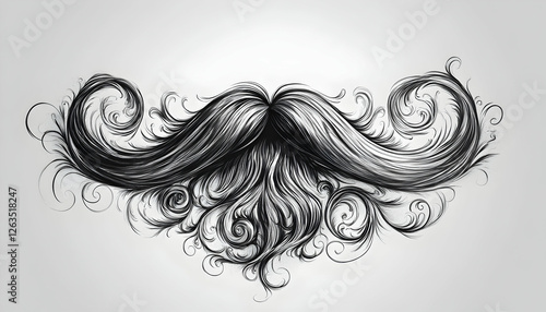 Beard and swirl mustache on white