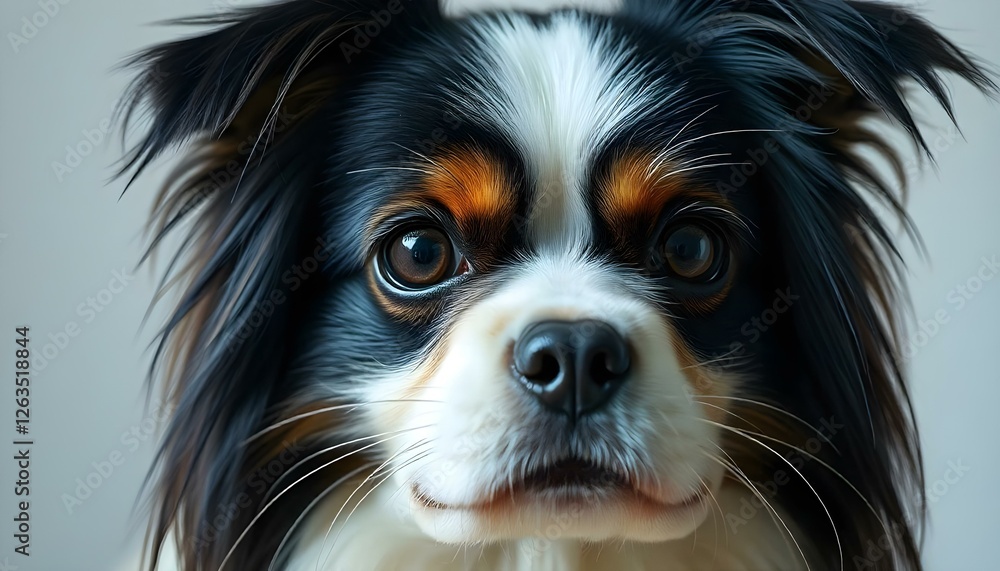 Portrait of a Japanese Chin with Focused Gaze and Long Coat Portrait of a Japanese Chin with Focused Gaze and Long Coat