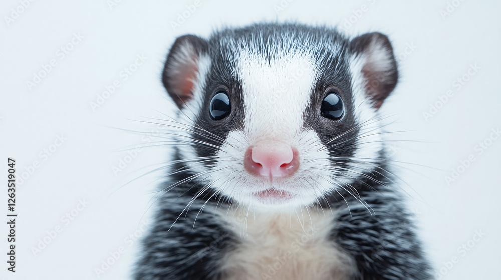 Close up of a skunk isolated on white or white background, generative ai animal. Close up of a skunk isolated on white or white background, generative ai animal.